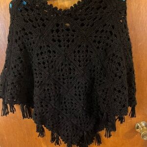 Elegant Black Crochet Kids Cape